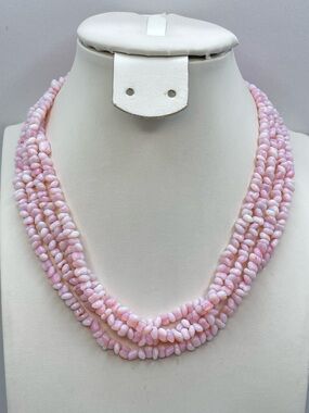 Vintage Pink Opal Fire Beaded Necklace 67” Long Layering Strand Boho Statement